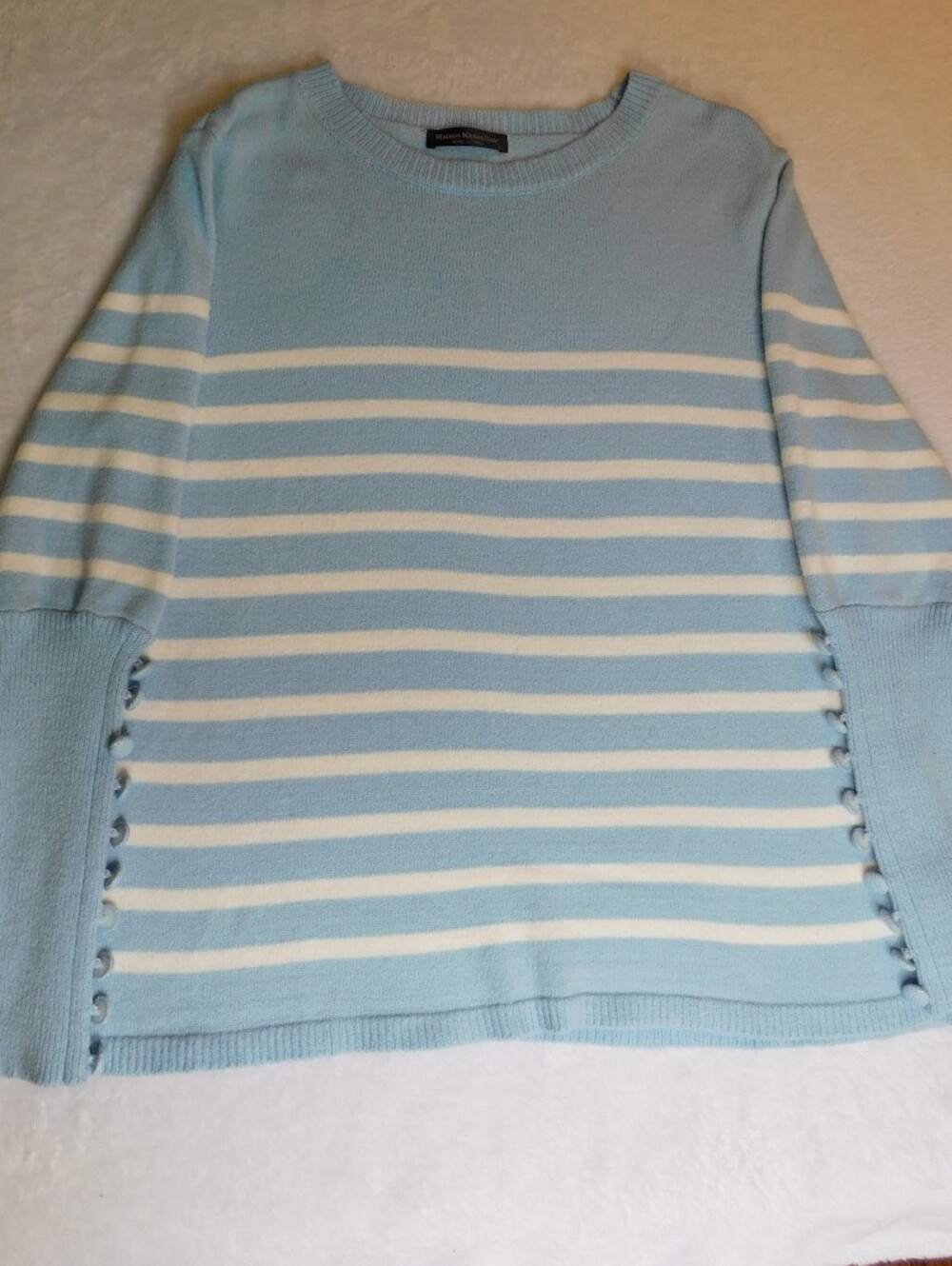 Women’s Light Blue & White Striped Crewneck Sweater